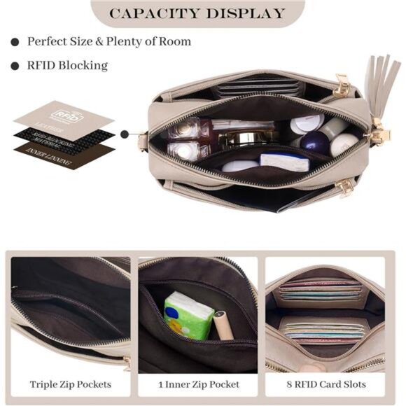 Zip Small Crossbody Bag for women,Wide Strap Cell Phone Purse Shoulder - Picture 2 of 7